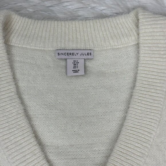 Sincerely Jules Women's Ivory V-Neck Soft Button Crop Cardigan Sweater S/C34 - Picture 6 of 12